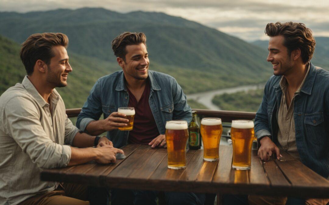 Three men enjoying beers